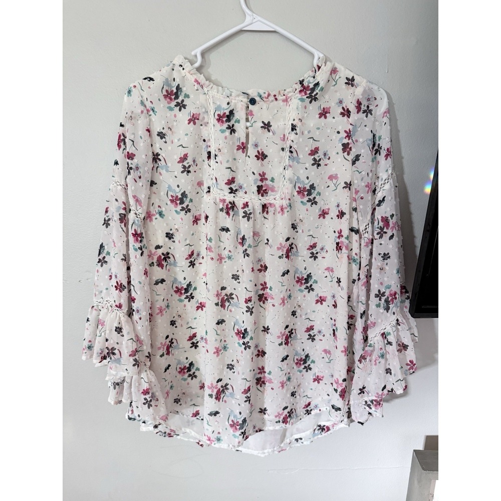 Matilda‎ Jane White Floral Bell Sleeve Ruffle Shirt Romantic Peasant Boho Small